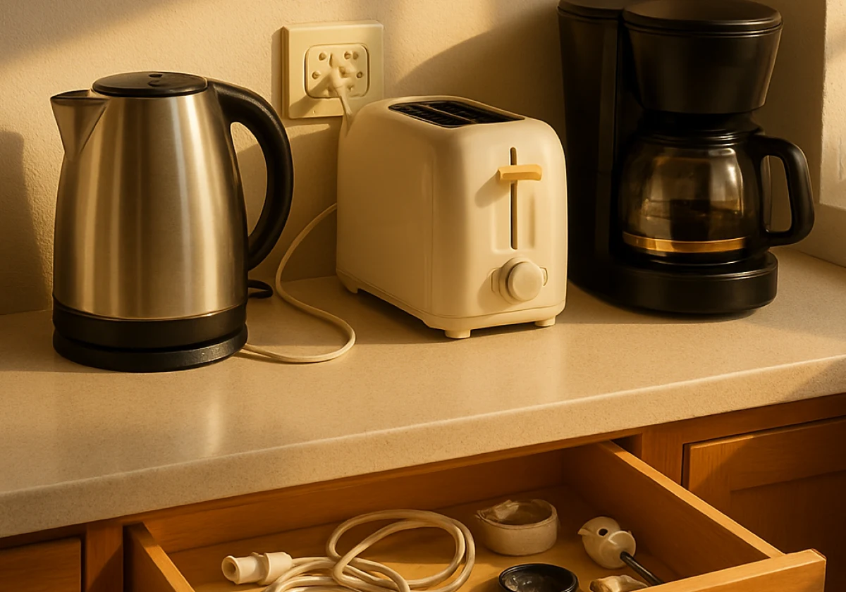 Small kitchen countertop scene with an electric kettle